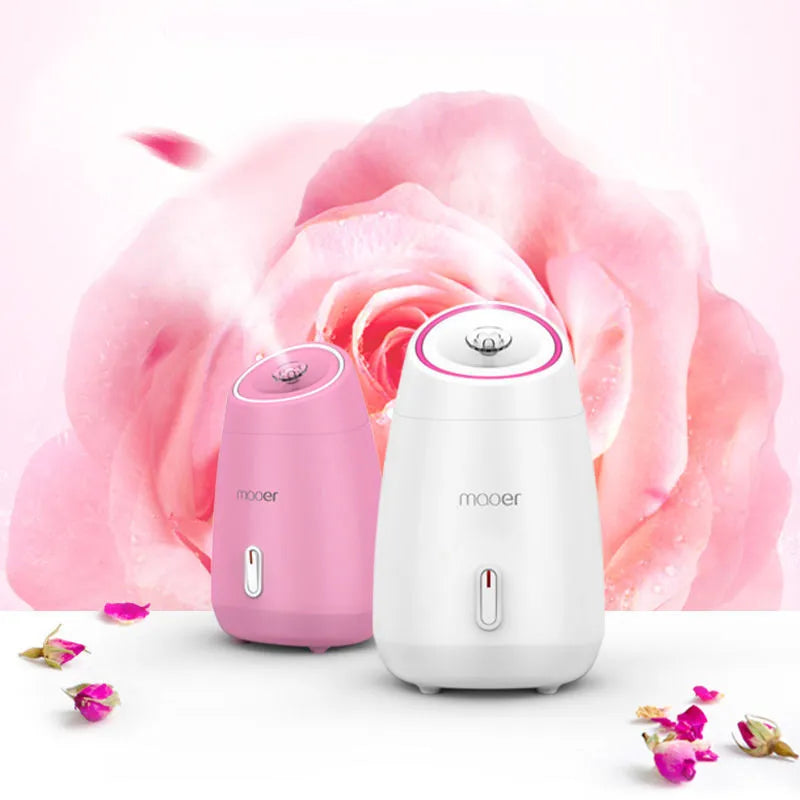 Pink nano ionic face steamer with fruit steam pad for home skin detoxification