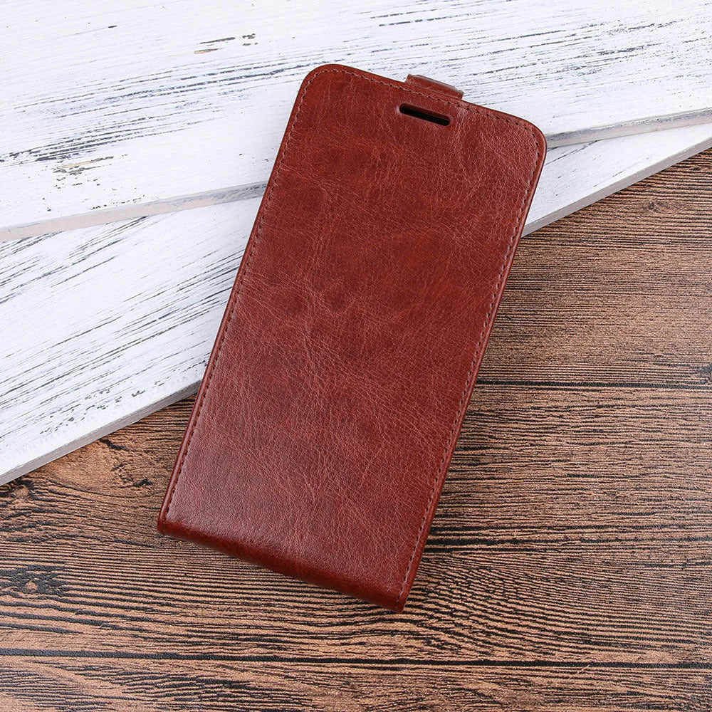 Honor 7X leather wallet phone case in black with card slots and crazy horse leather texture.