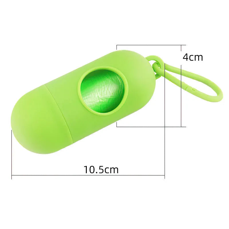 Plastic dog waste bag dispenser holder with a side hook, shown in blue colour