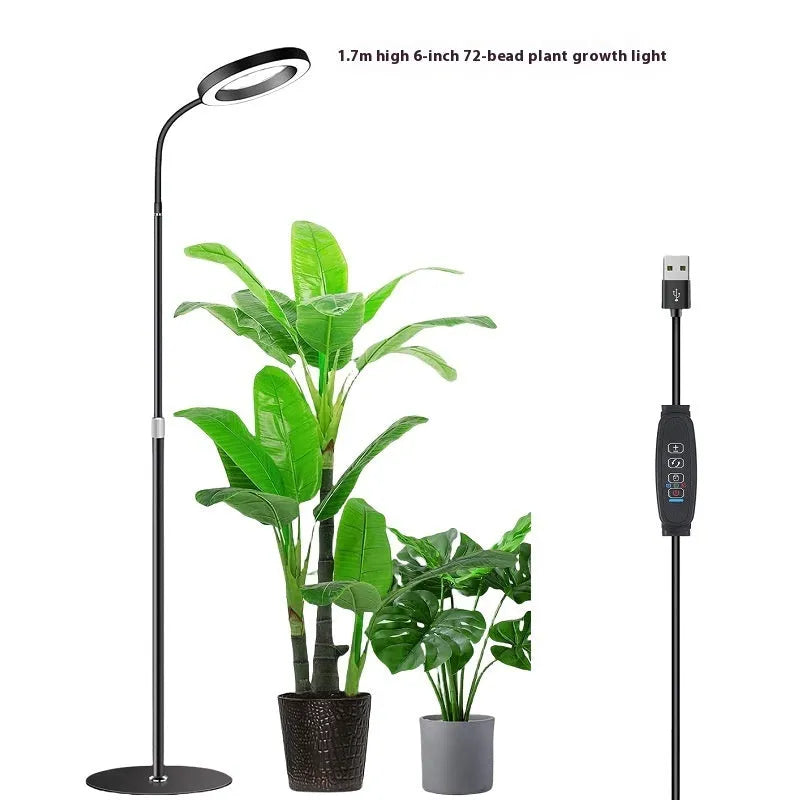 6-inch Angel Ring retractable floor plant grow light with aluminium alloy shell on a white background.