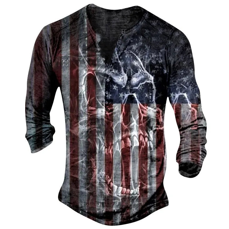 Printed men's long-sleeved sports t-shirt in imitation cotton fabric with round neck and street-style graphics