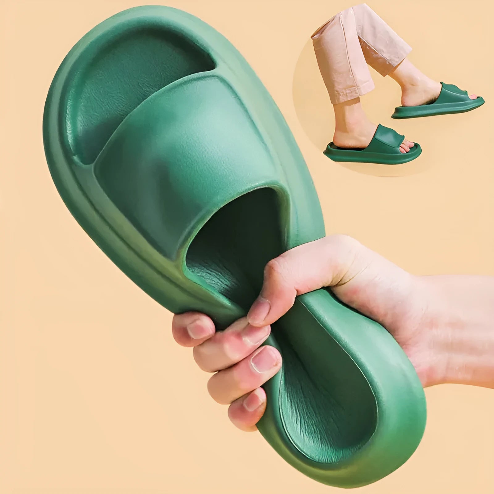 EVA flip-flop slippers with thick sole in multiple colours on a white background