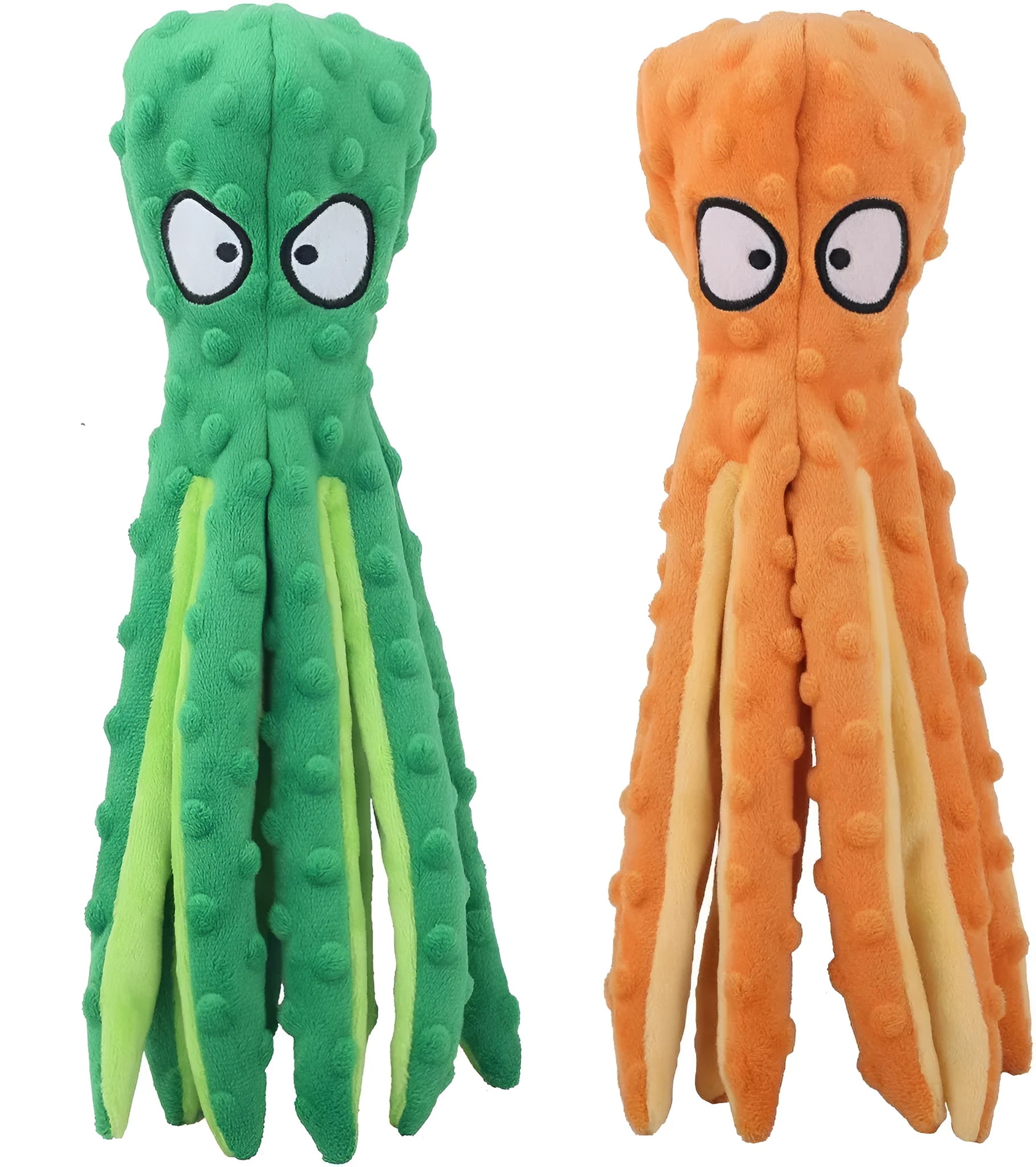 Blue octopus dog squeaky toy with no stuffing measuring 32cm long