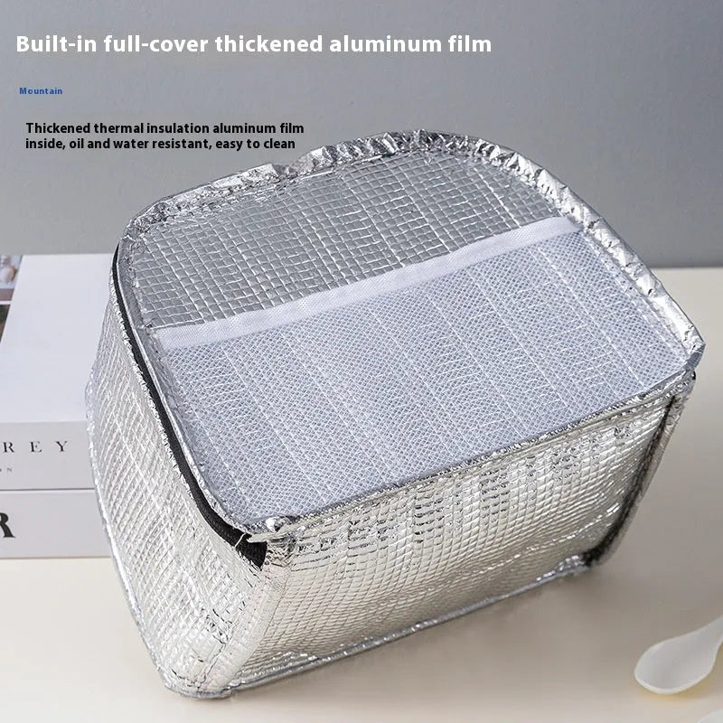 Insulated lunch box bag in textured cloth fabric with large capacity for bento containers