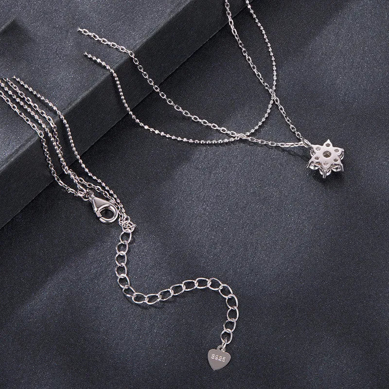 Original winter snowflake double layer moissanite necklace in 925 silver with adjustable O-shaped chain