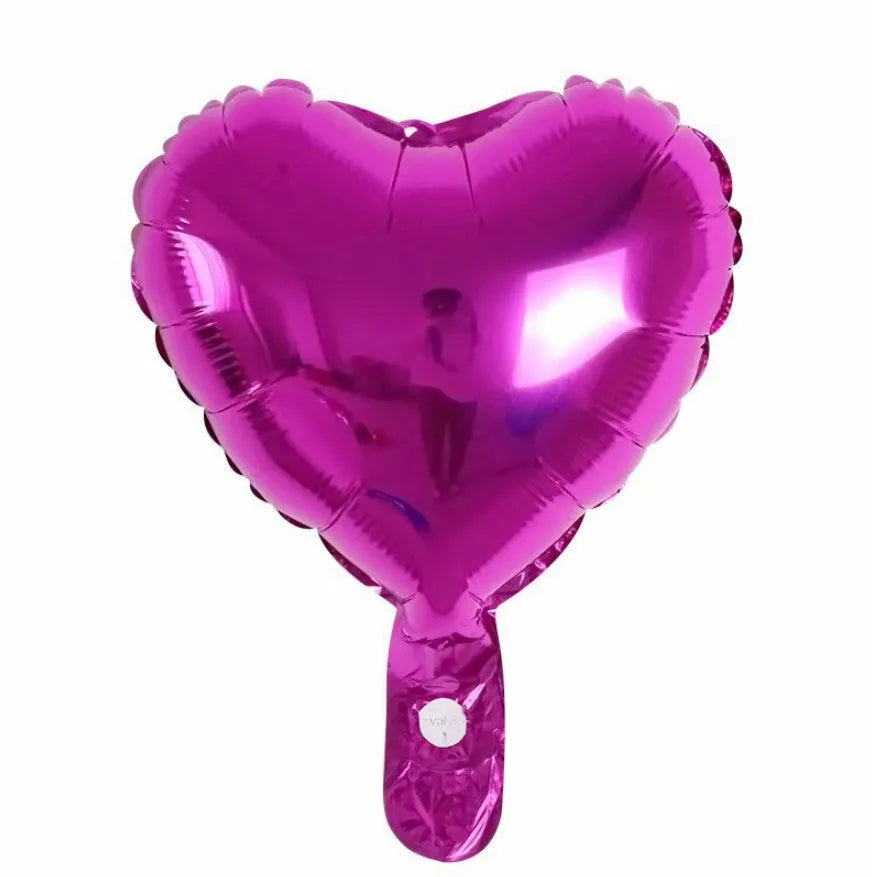 Five sparkling peach heart shaped aluminium balloons in assorted colours for party decoration.