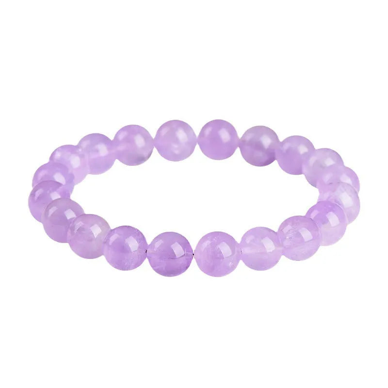 Lavender amethyst bracelet with water ripple texture on round beads in unisex design.
