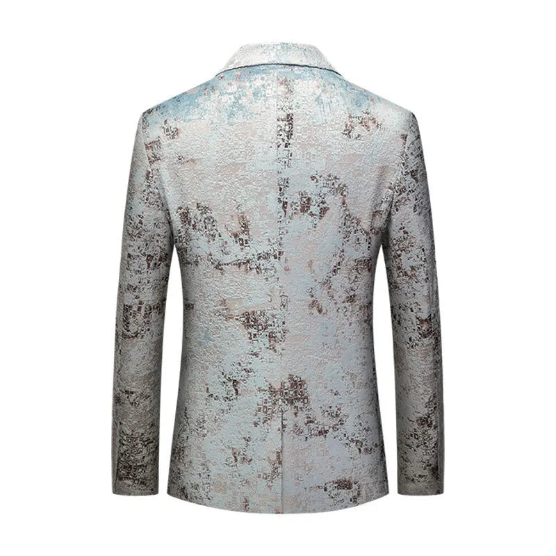 Men's casual blazer in graphic colour with suit collar, single button front, and slim fit silhouette