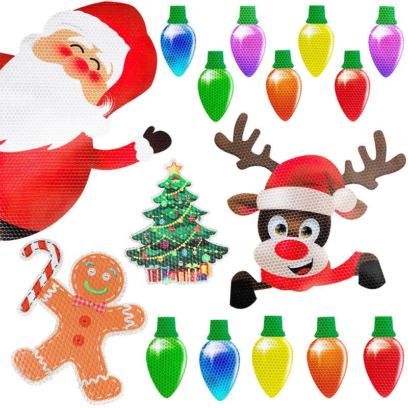 Magnetic Christmas light bulb reflective stickers set with 24 bulbs and 12 wires for refrigerator car garage decoration