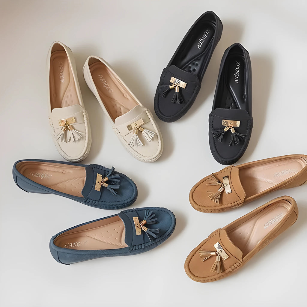Nude casual work shoes with mid heel height increase and round toe design in multiple colour options