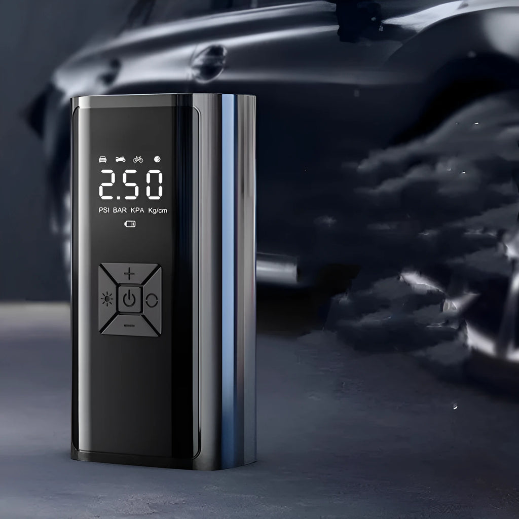 Portable wireless digital display car tyre pump with LED screen and USB port