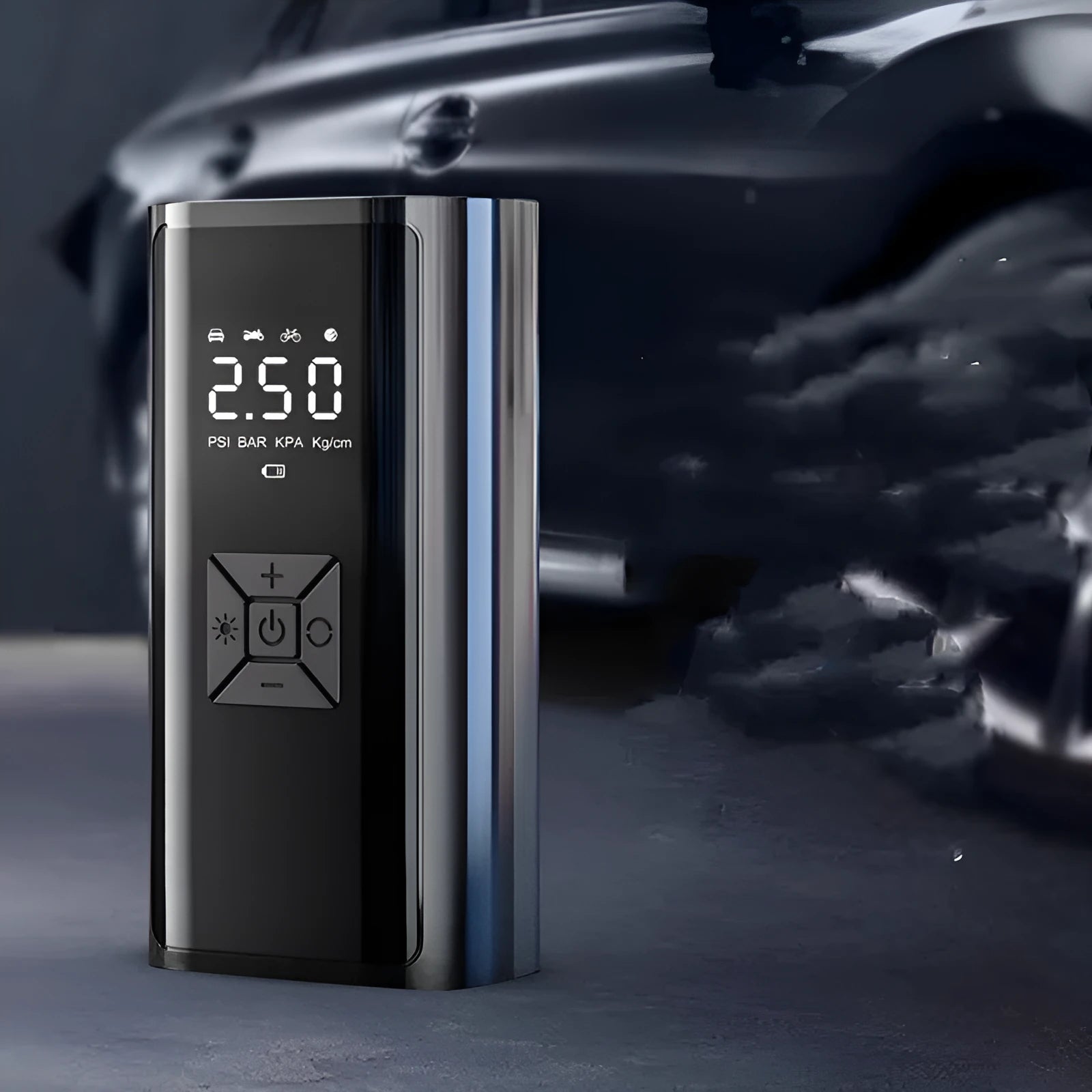 Portable wireless digital display car tyre pump with LED screen and USB port