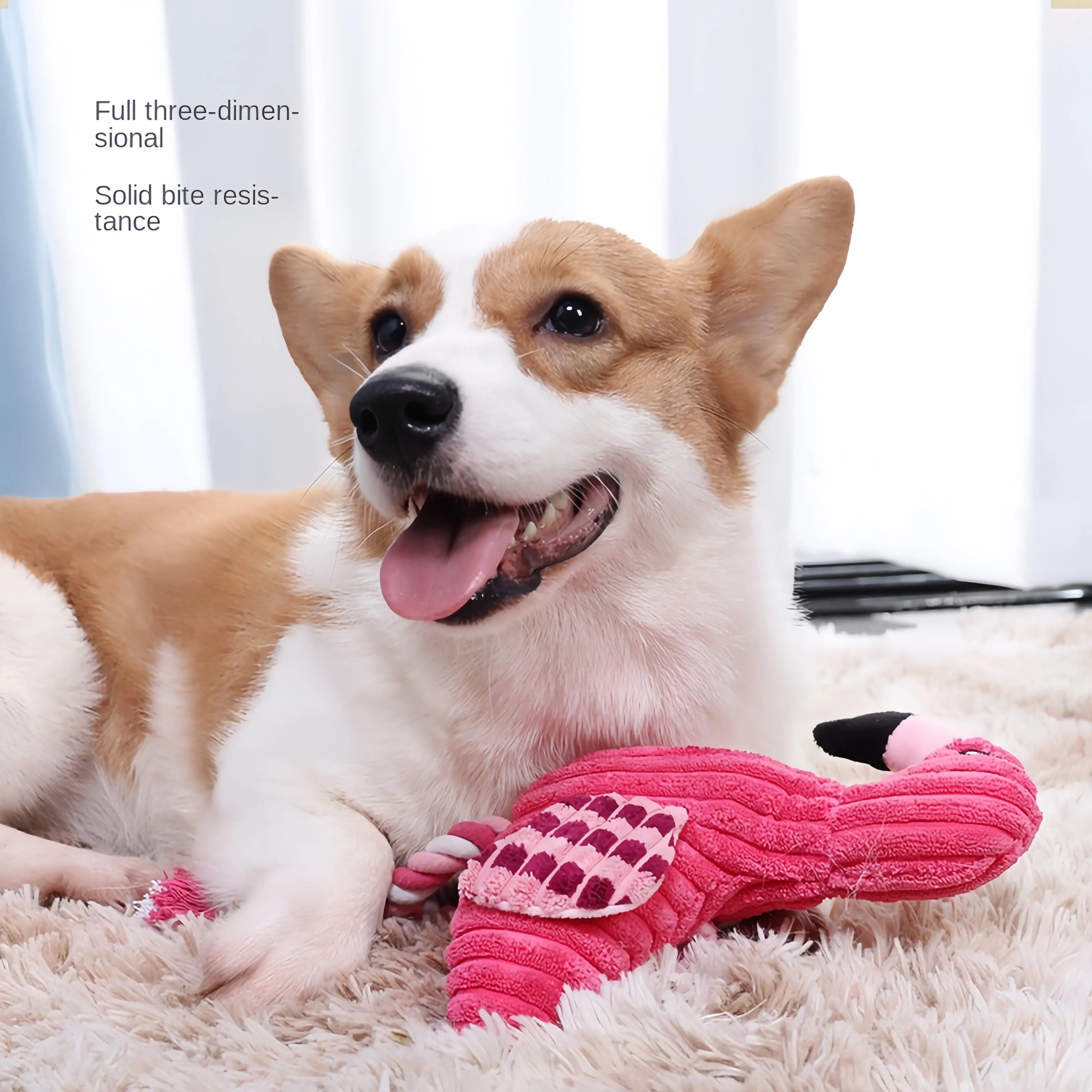 Pink corduroy animal-shaped squeaky dog toy showing elephant, owl, and giraffe designs