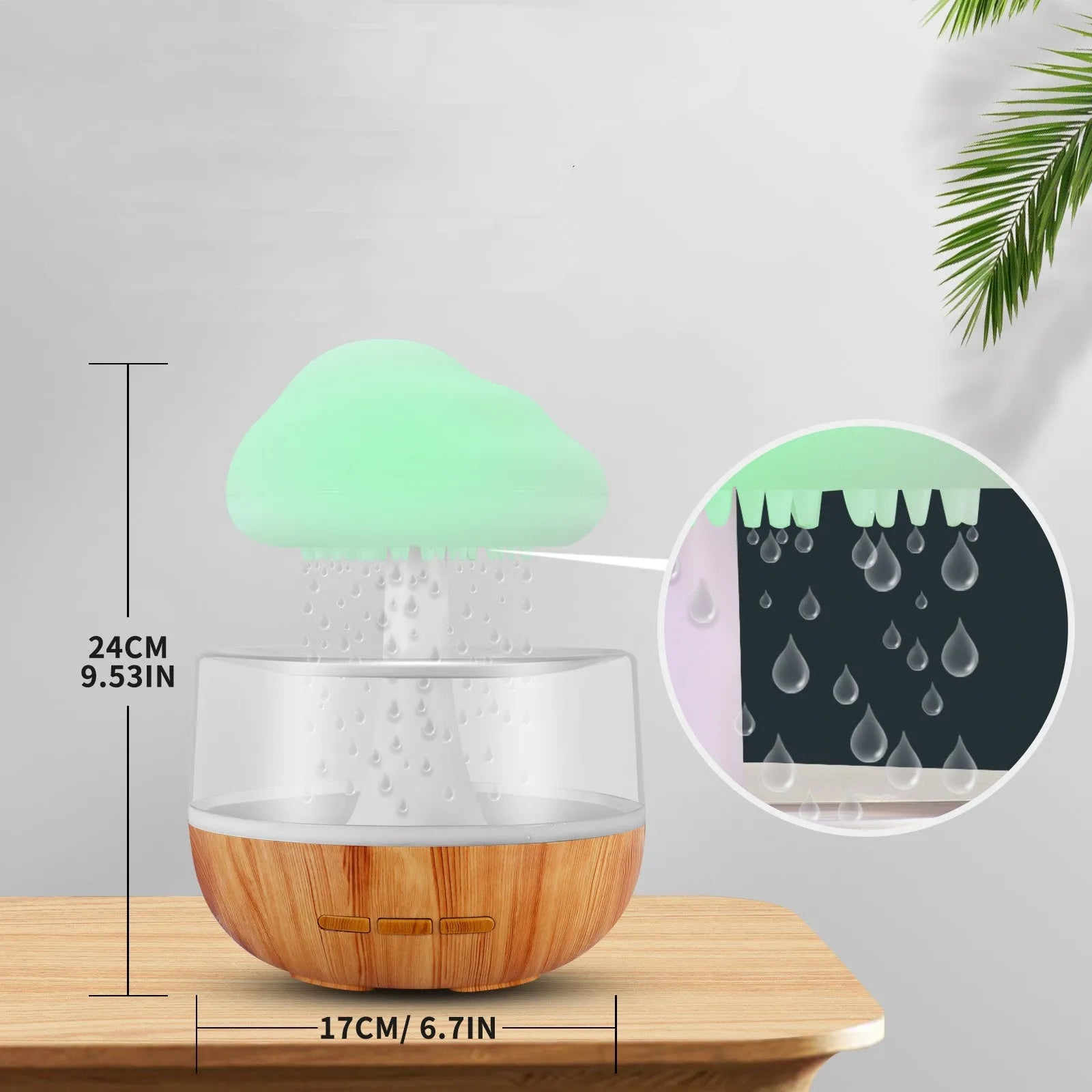 White cloud-shaped humidifier with coloured lights and water droplets