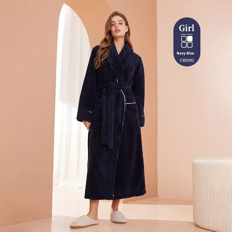 Thickened winter flannel bathrobe in Angola red available in plus sizes M, XL, XXXL