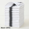 Set of twelve striped cotton dish towels in assorted colours, shown flat to display 48x70cm size.