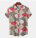 Men's casual fruit print Hawaiian shirt in apricot with short sleeves and lapel collar