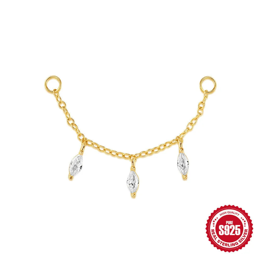 S925 sterling silver water drop shaped earring with a flat spiral puncture pattern, in a gold tone finish.