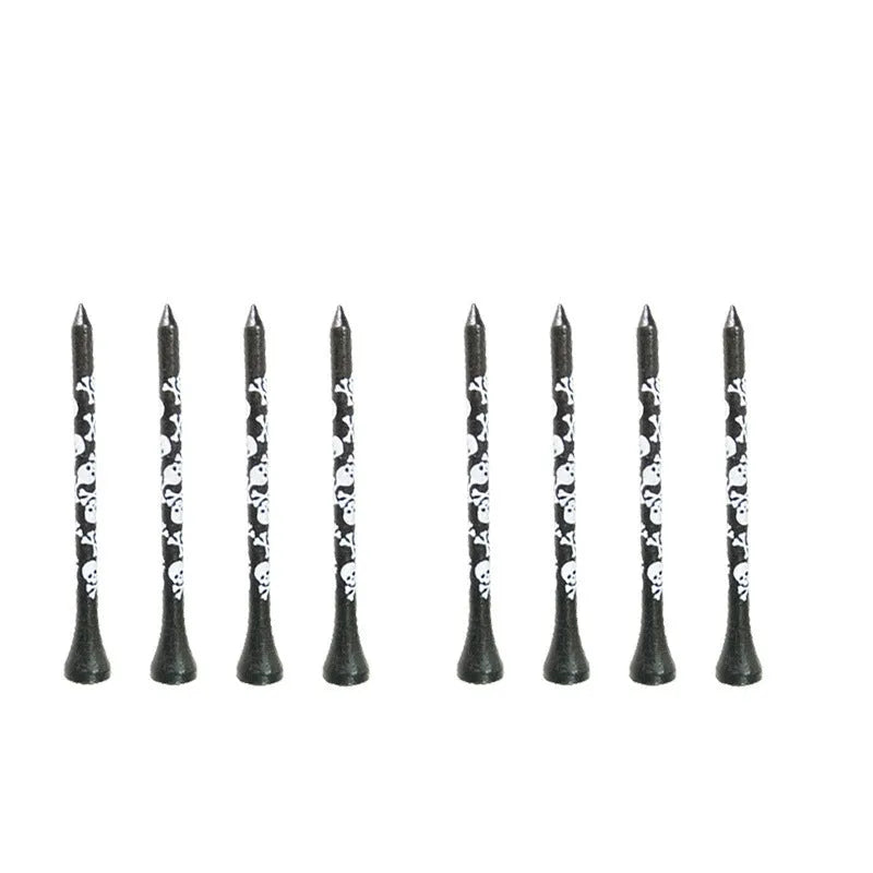 Bamboo golf spike dowel pins with black skull print in 70mm and 83mm lengths
