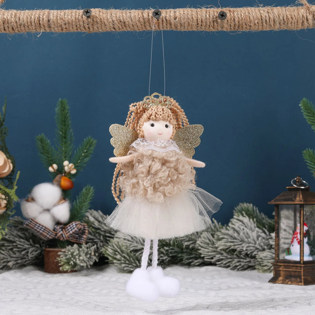Christmas angel girl fabric pendant charm for high ponytails in white, pink, and khaki colours.