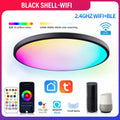 RGBCW intelligent bluetooth ceiling lamp in black or white finish, 300mm diameter, with app and remote control for colour and dimming