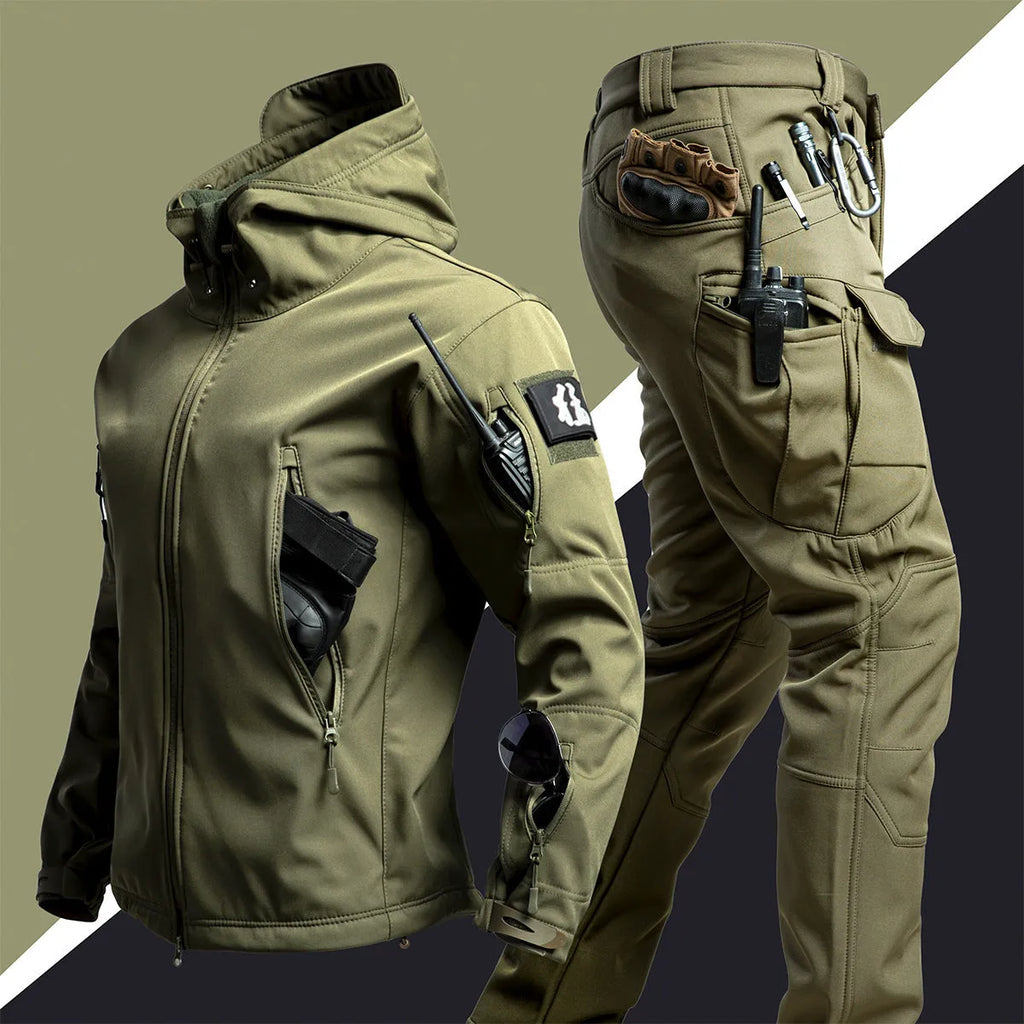 Camouflage winter outdoors shell jacket suit for men, waterproof windproof set in Shadow Camouflage colour with jacket and pants
