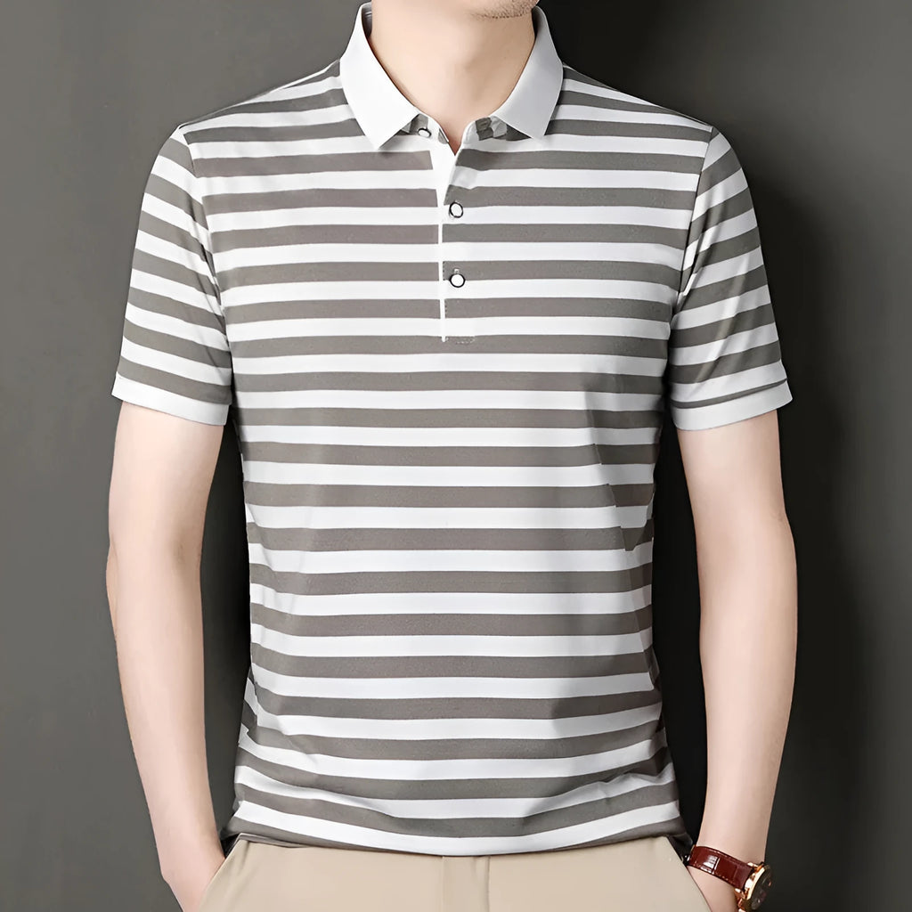 Men's striped short-sleeved pullover t-shirt in blue, straight fit, polyester blend, size M to 4XL