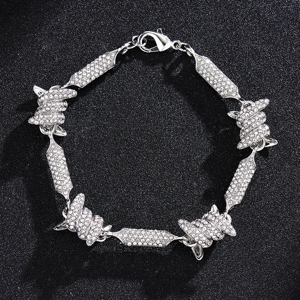 Irregular 3D Solid Alloy Pave Infinite Chain Cuban Chain Jewelry for Unisex Hip Hop Style Silver or Gold Bracelet 8inch Necklace 18-24inch