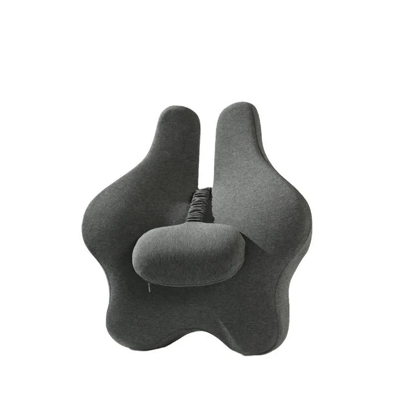 Memory foam car cushion with adjustable lumbar support in black colour on vehicle seat