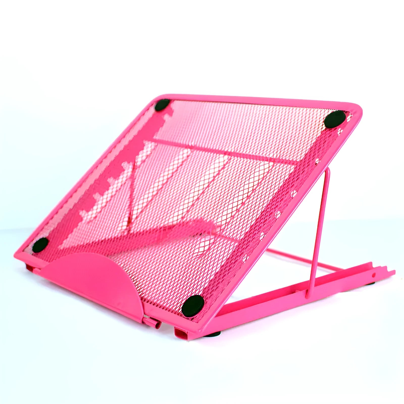 Foldable cold-rolled steel laptop and tablet stand base with six gear positions, shown in silver, measuring 24x19x1.5cm