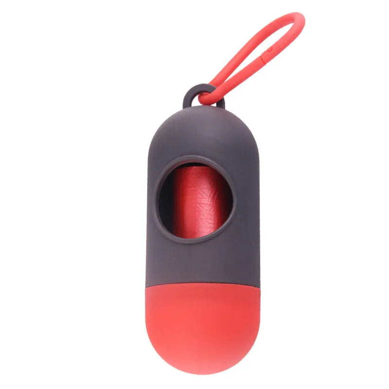 Plastic dog waste bag dispenser holder with a side hook, shown in blue colour