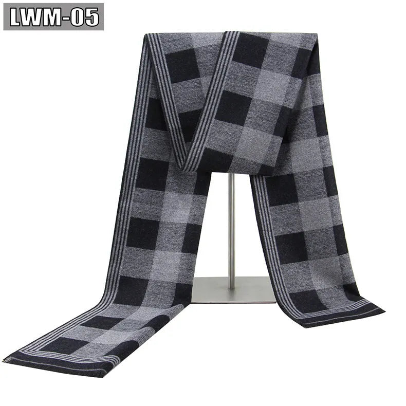 Men's plaid imitation cashmere scarf with tassels, over 175cm long, in a business style