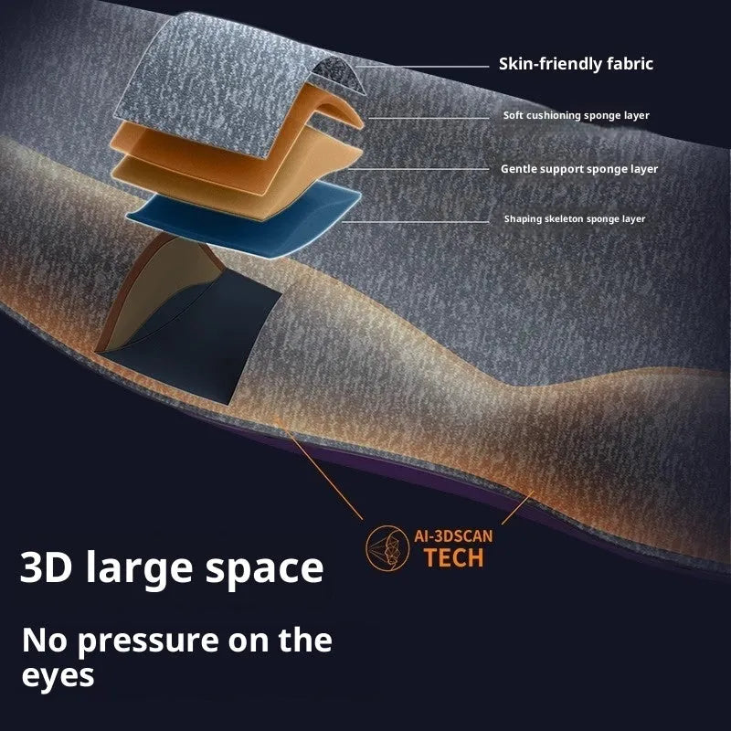 3D three-dimensional shading eye mask in black, made from nylon polyurethane, for sleep or eye fatigue relief
