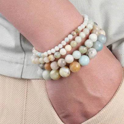 Handmade bohemian bracelet with colourful natural Amazon stone beads, shiny finish, unisex design