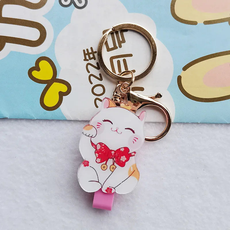 Cartoon lucky cat design plastic certificate sleeve and matching ferrule pendant set.