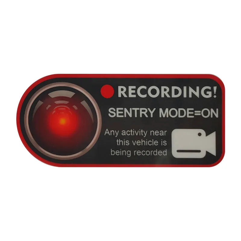 Tesla Sentry Mode warning sticker measuring 11x5 cm with electrostatic backing for window application