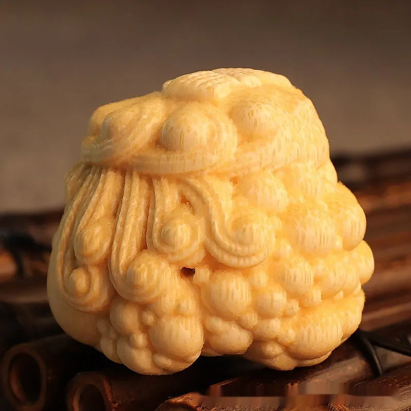 Golden Toad Princess ornament carved from solid bamboo, cute style decorative figurine
