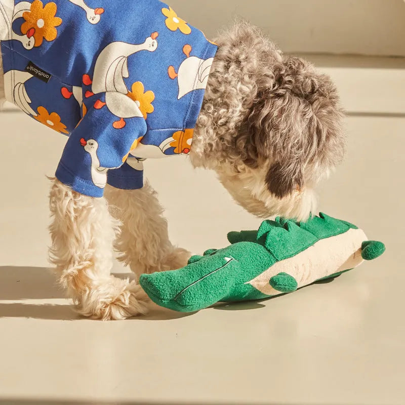 Green plush toy dog stuffed animal measuring 35cm in height for interactive play