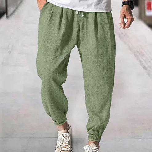 Men's casual cotton trousers in loose ankle-band fit for summer wear