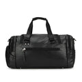 Large black travel bag with dual shoulder straps and a separate internal shoe compartment.