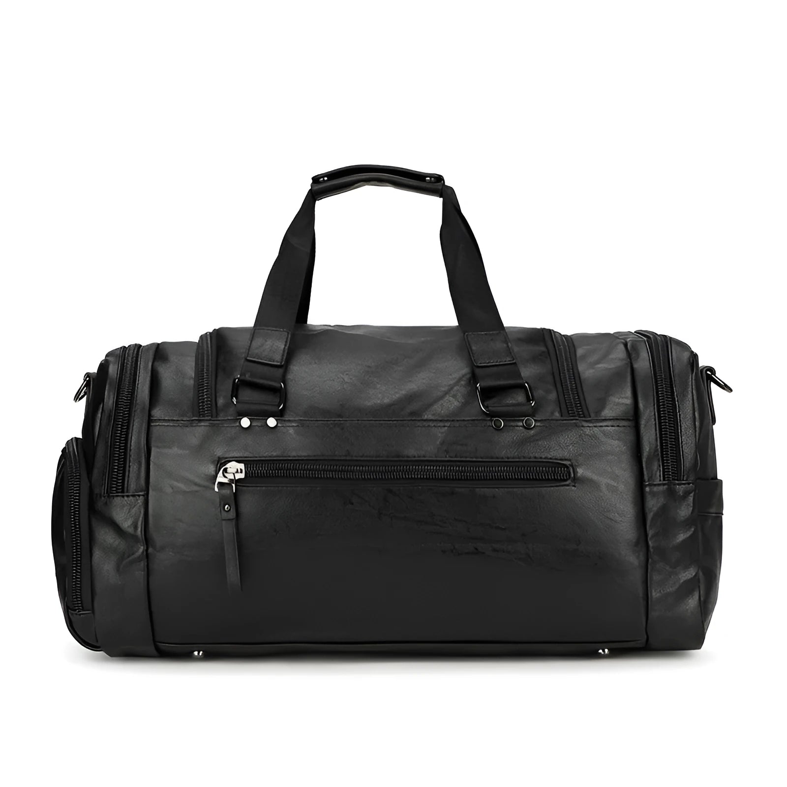 Large black travel bag with dual shoulder straps and a separate internal shoe compartment.