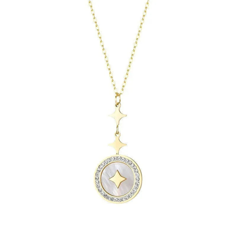 Women's titanium steel necklace with six-pointed star pendant on adjustable chain