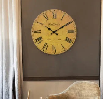 Vintage digital wall clock with silent sweep movement, 14 inch diameter, EO grade MDF face, showing black frame and white dial with Roman numerals.