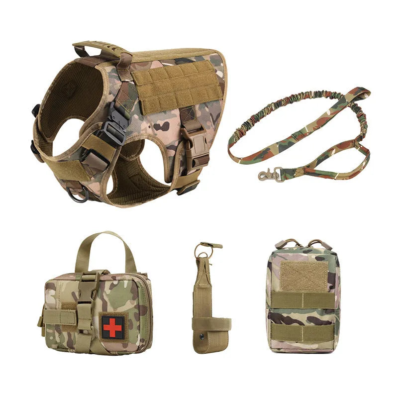 Outdoor Tactics five-piece training dog harness in camouflage style with polyester leash set