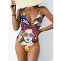 Plus size women's backless one-piece swimsuit in blue, purple, green, or pink solid colours