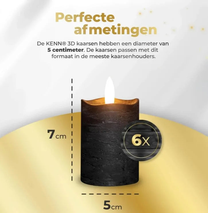 Set of four black S6 LED pillar candles with realistic wax-like finish.