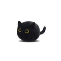 Fluffy black cartoon cat plush toy, 28cm tall, on a neutral background.