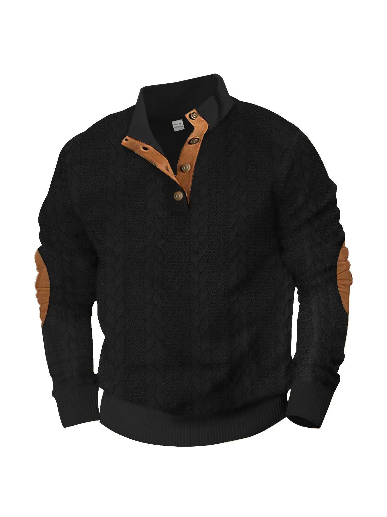 Fashion jacquard buckle long sleeve embroidered patch sweater in caramel colour