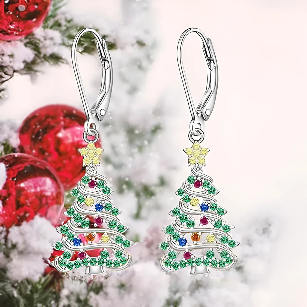 Christmas tree earrings with star pendant in E4318 white gold colour for women
