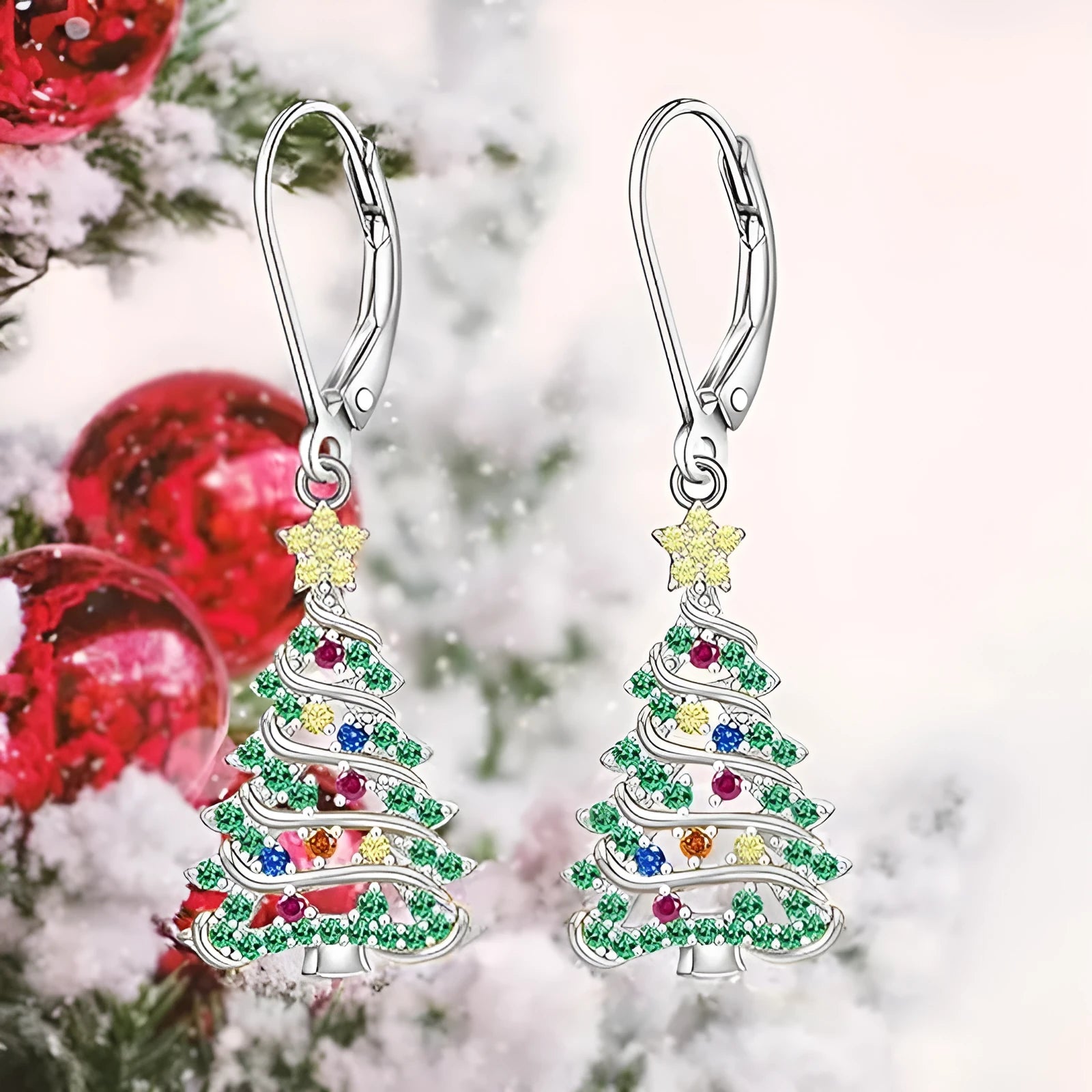 Christmas tree earrings with star pendant in E4318 white gold colour for women